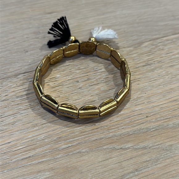 J. Crew Stretchy Brass Disc and Black & White Tassel Bracelet - Picture 3 of 4